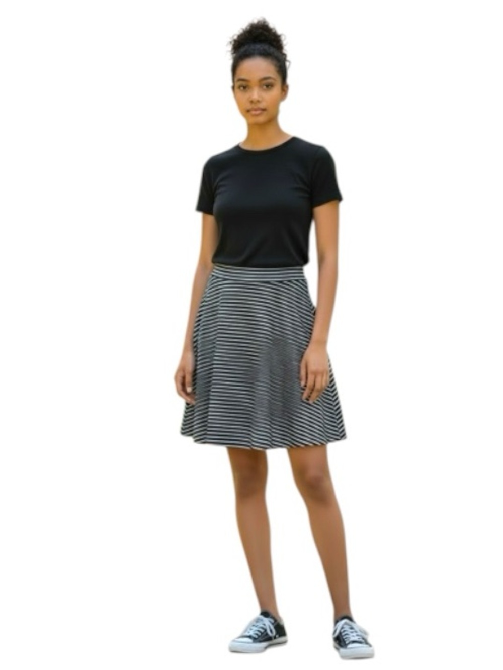 Apt. 9 Black & White Striped Swing Skirt Sz L Nautical Pull On Neoprene Coastal